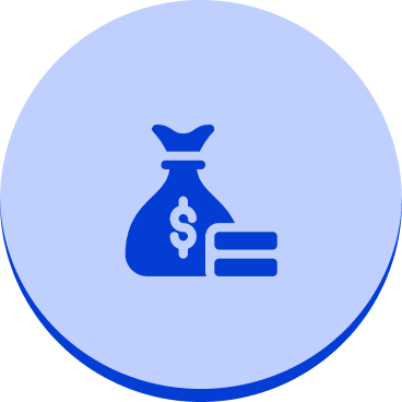 Blue money bag with dollar sign icon.