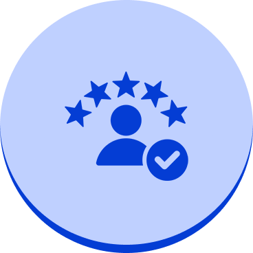 Person icon with stars and checkmark.