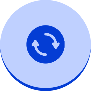 Circular refresh icon on blue background.